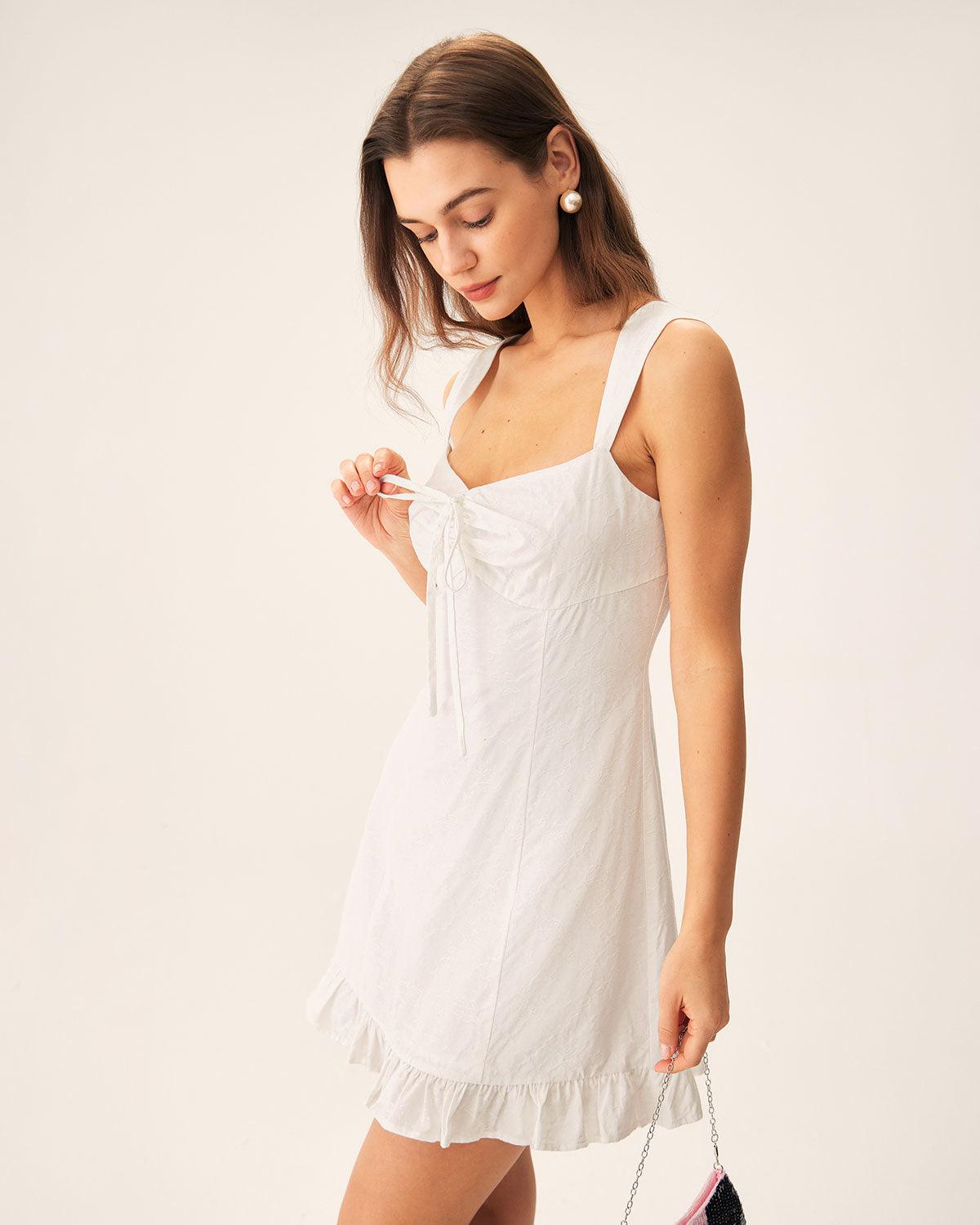 White Jacquard Sweetheart Neck Slip Mini Dress Product Image