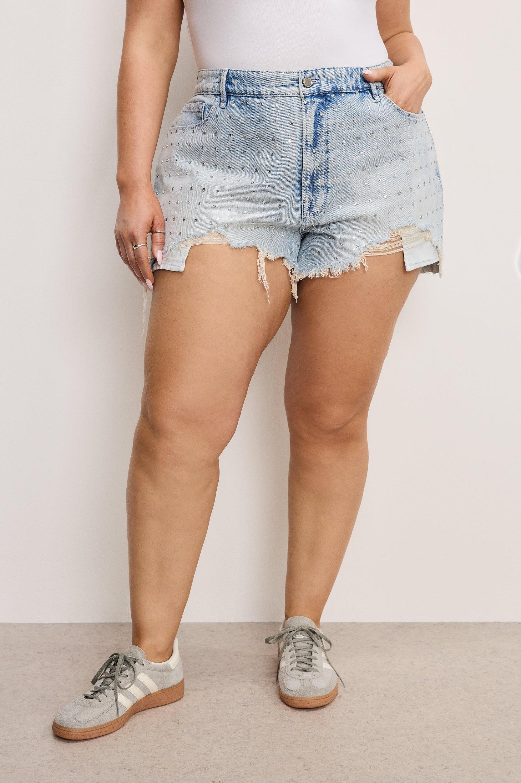 BOMBSHELL RHINESTONE SHORTS | INDIGO897 Product Image