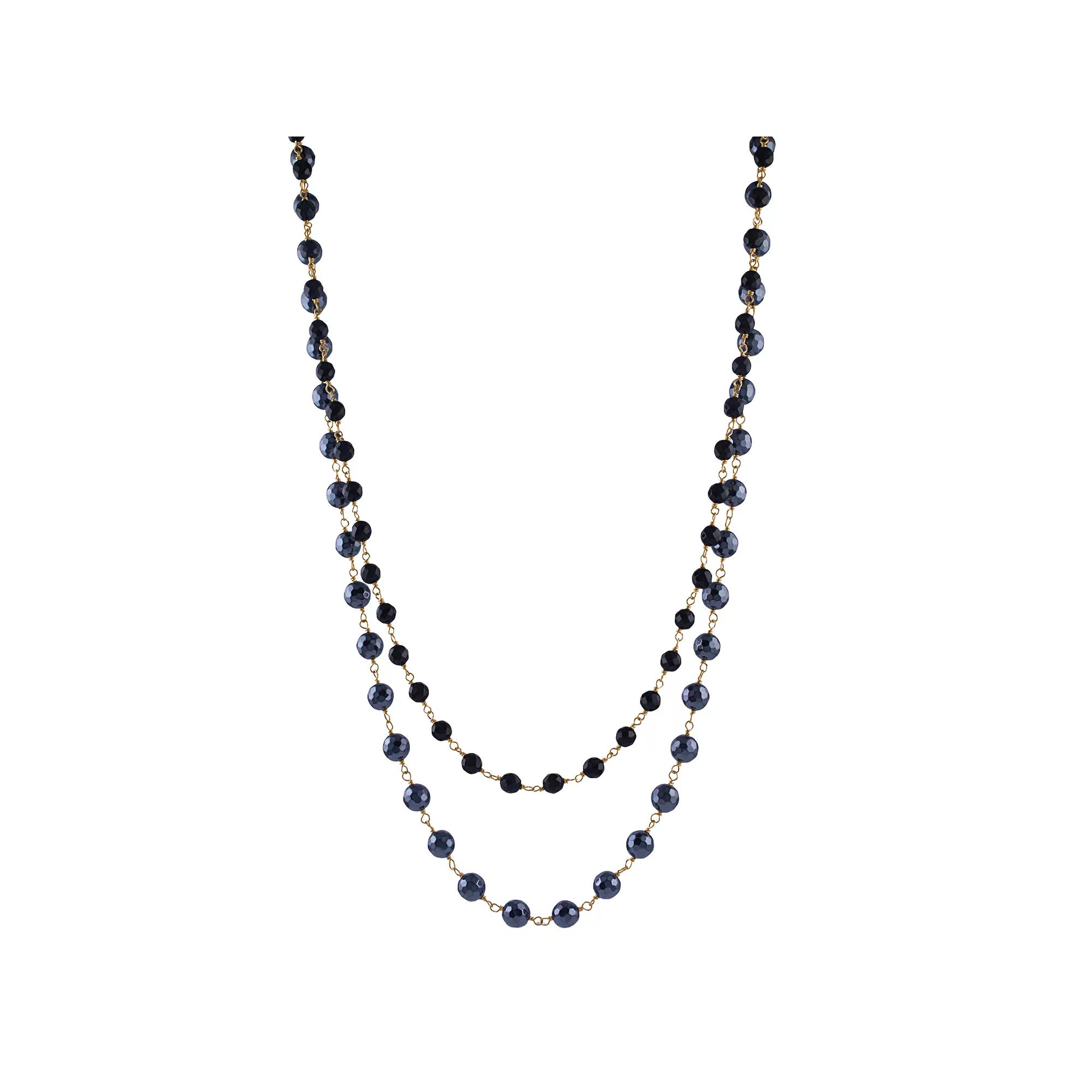 14k Jewelmak Yellow Gold 2 Layer Black Onyx Hematite Necklace, Women's,  Product Image