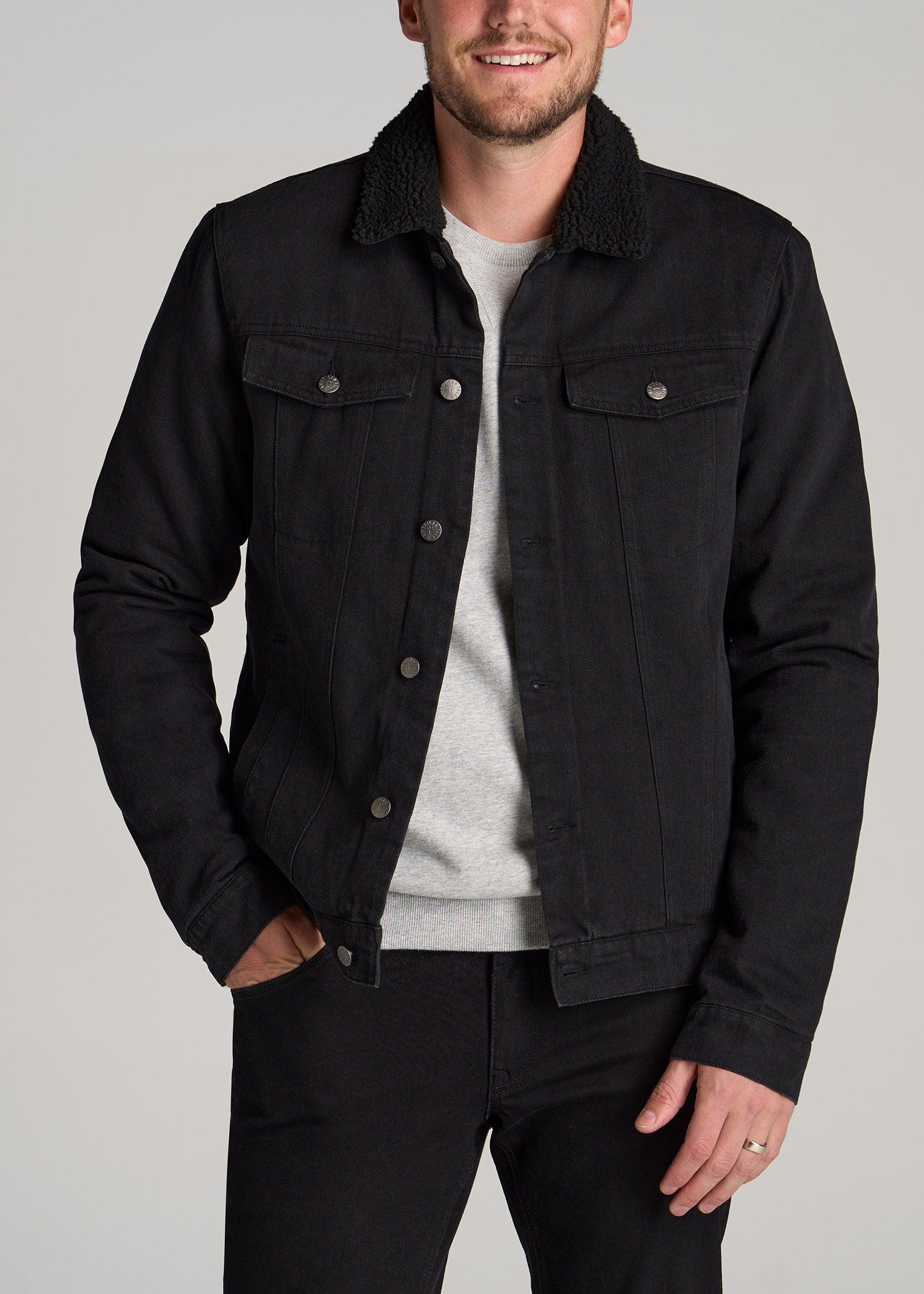 Denim Sherpa Jacket for Tall Men in Onyx Black Wash Male Product Image