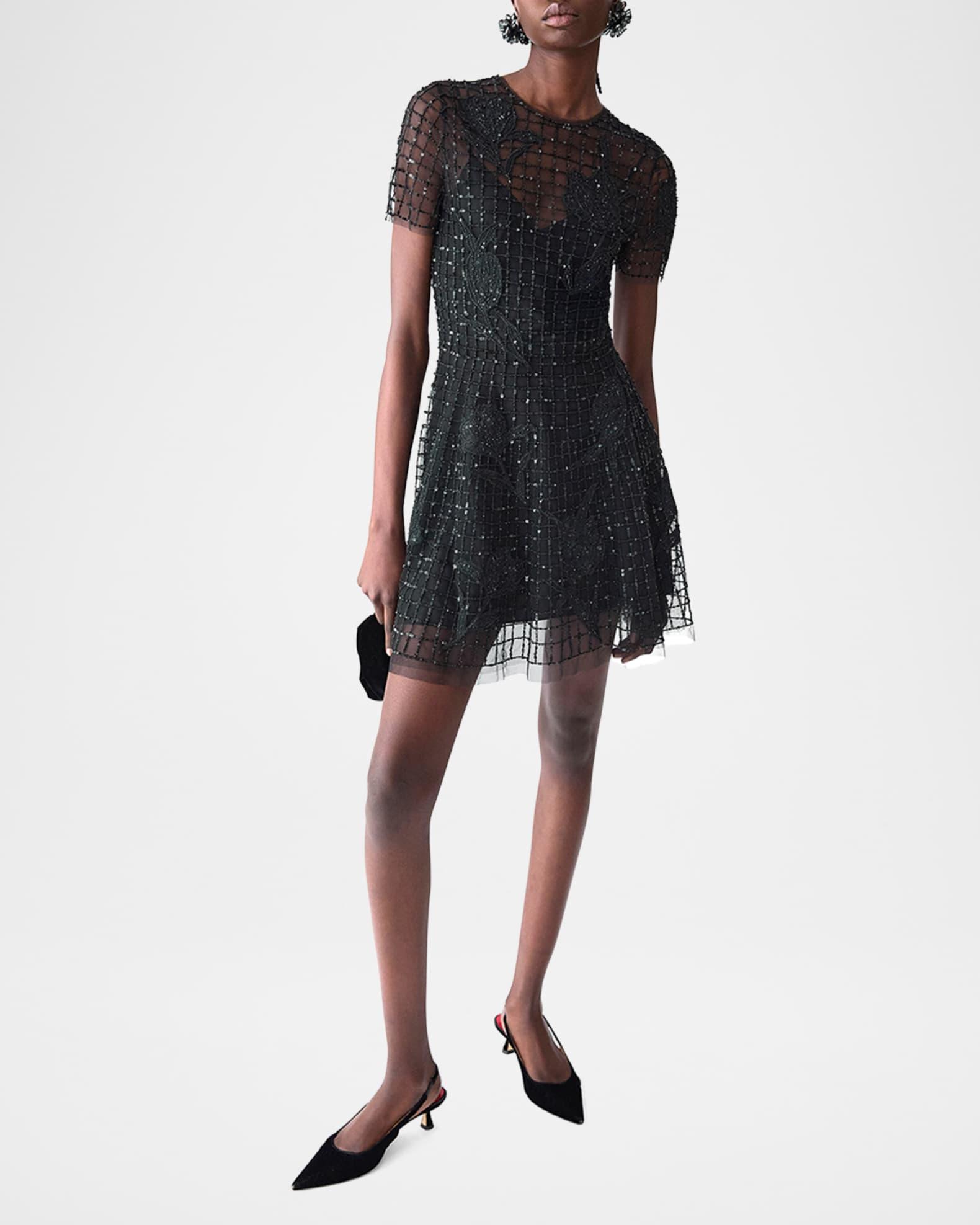 Embellished Tulle Short-Sleeve Mini Dress Product Image