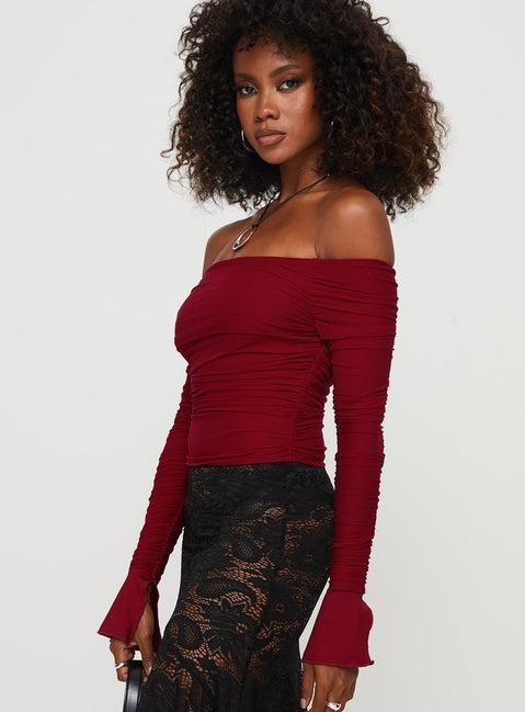 Moreno Off The Shoulder Top Burgundy Product Image