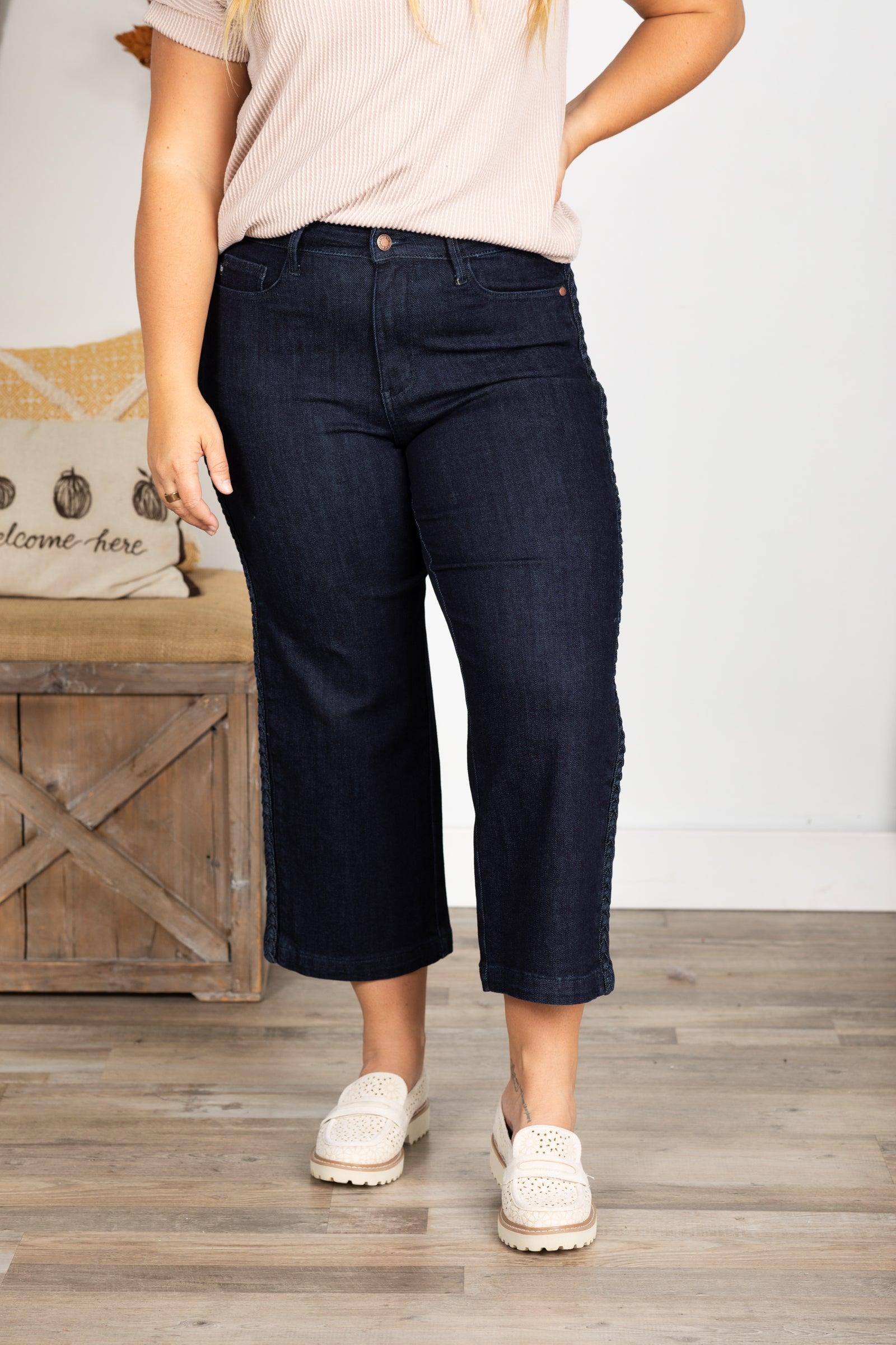 Judy Blue Side Braid Detail Crop Wide Jeans Product Image