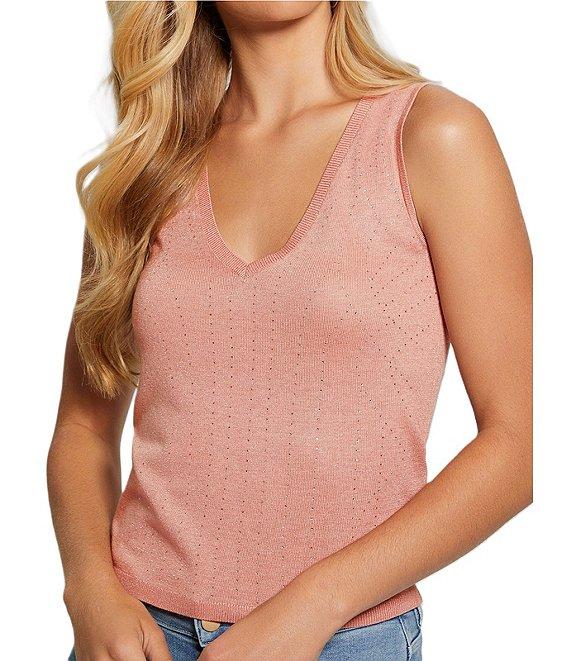 Guess Sleeveless Janine Rhinestone Allover Print Knit Top Product Image