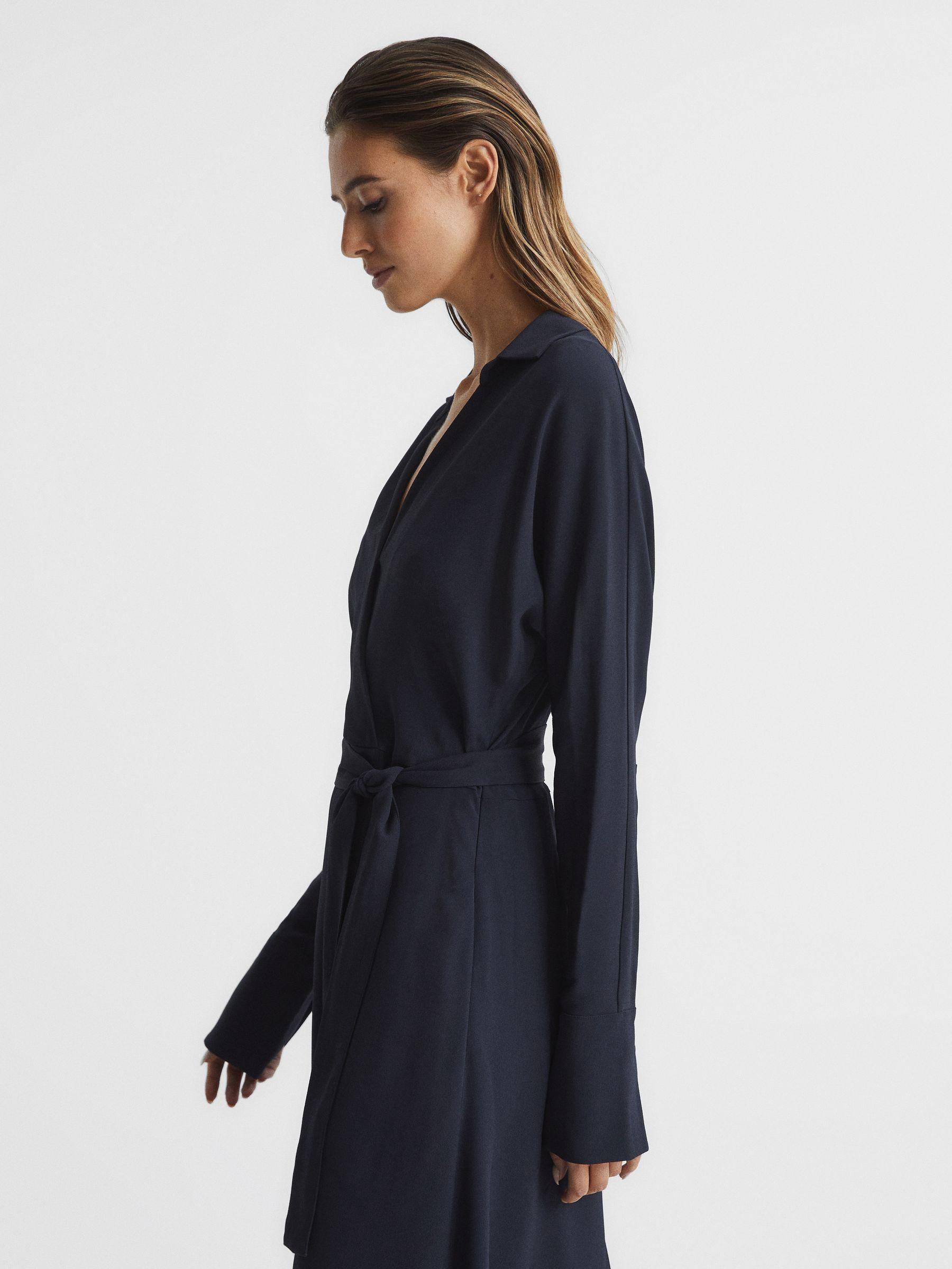 Wrap Shirt Midi Dress in Navy Product Image