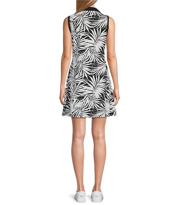 Aubrey Lorenzo IslandZone® Jersey Leaf Print Polo Collar Sleeveless A-Line Dress Product Image