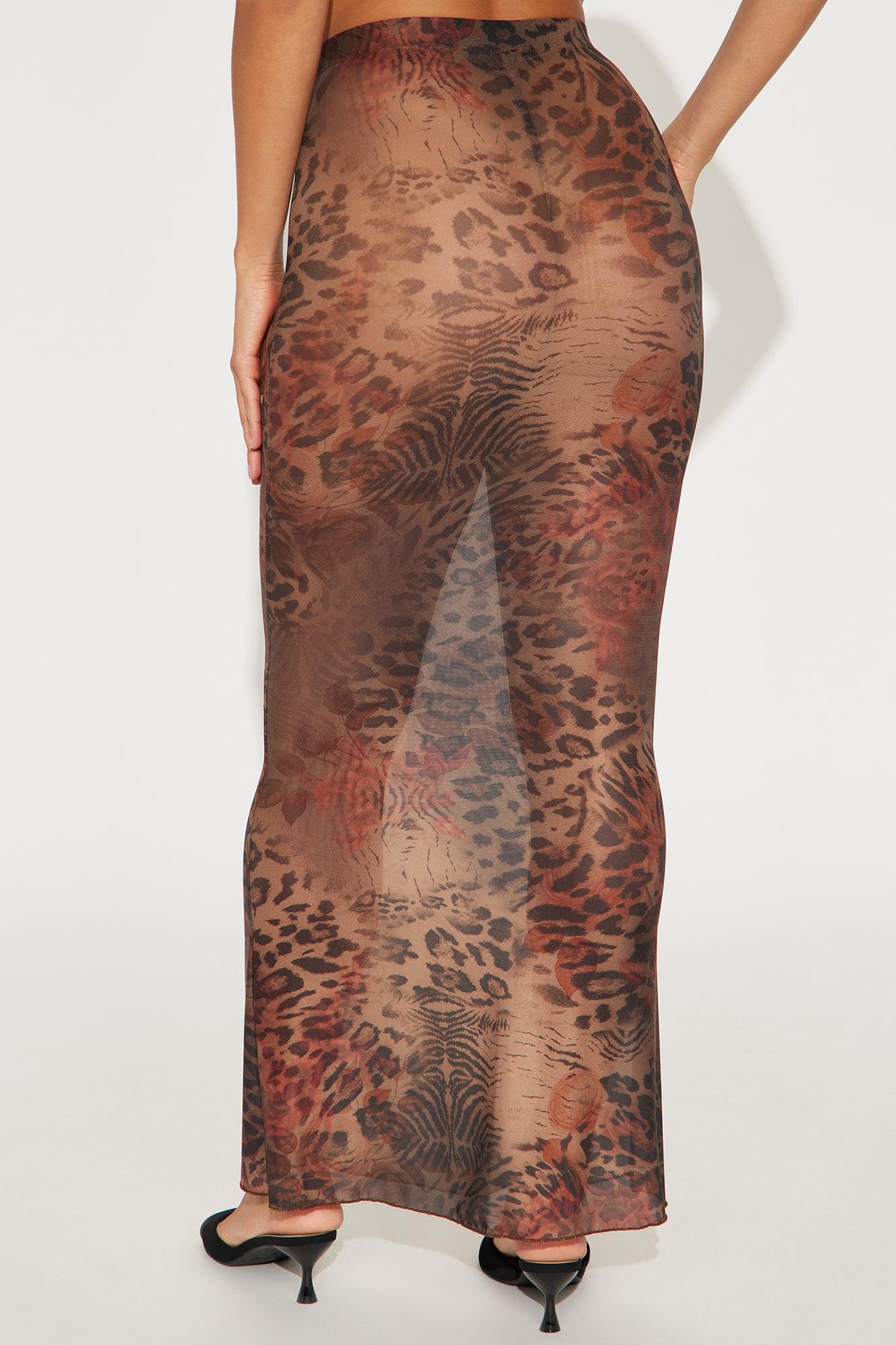 Playing Games Sheer Leopard Mesh Maxi Skirt - Brown/combo Product Image