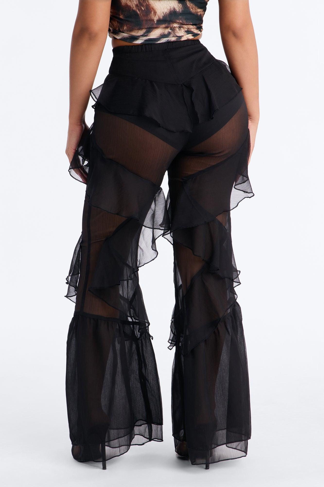 Twisted Rules Ruffle Flare Pant 33″ - Black Female Product Image