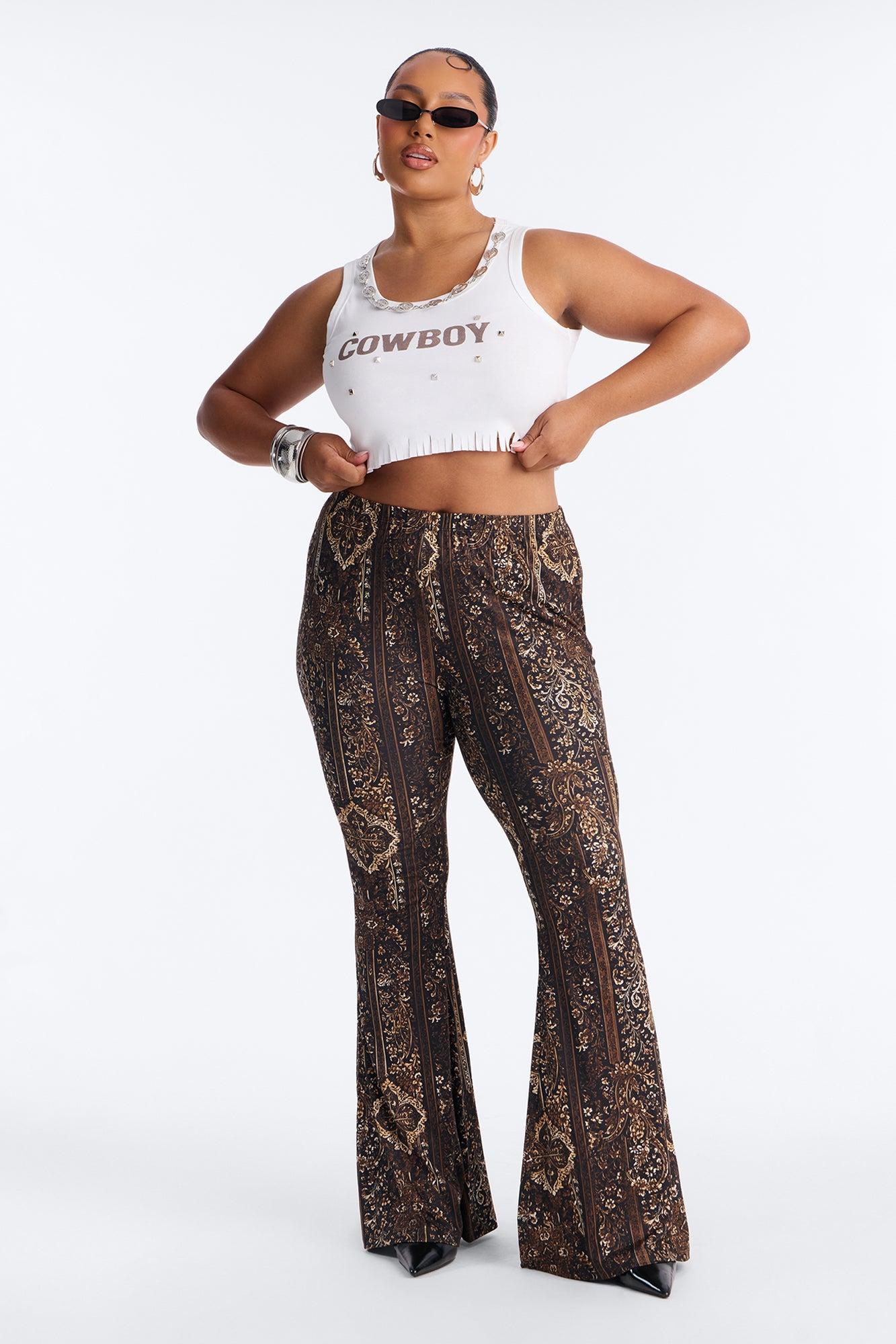 Boho Dreams Abstract Paisley Flare Pant - Brown/combo Female Product Image