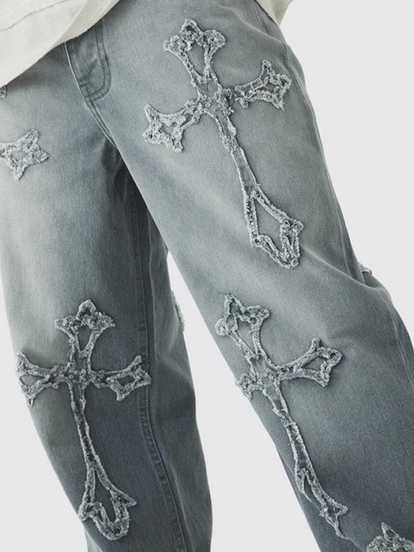 Men's Cross Print Loose Jeans Product Image