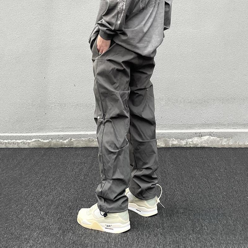 Casual Solid Color Rivet Pleated Pants Product Image