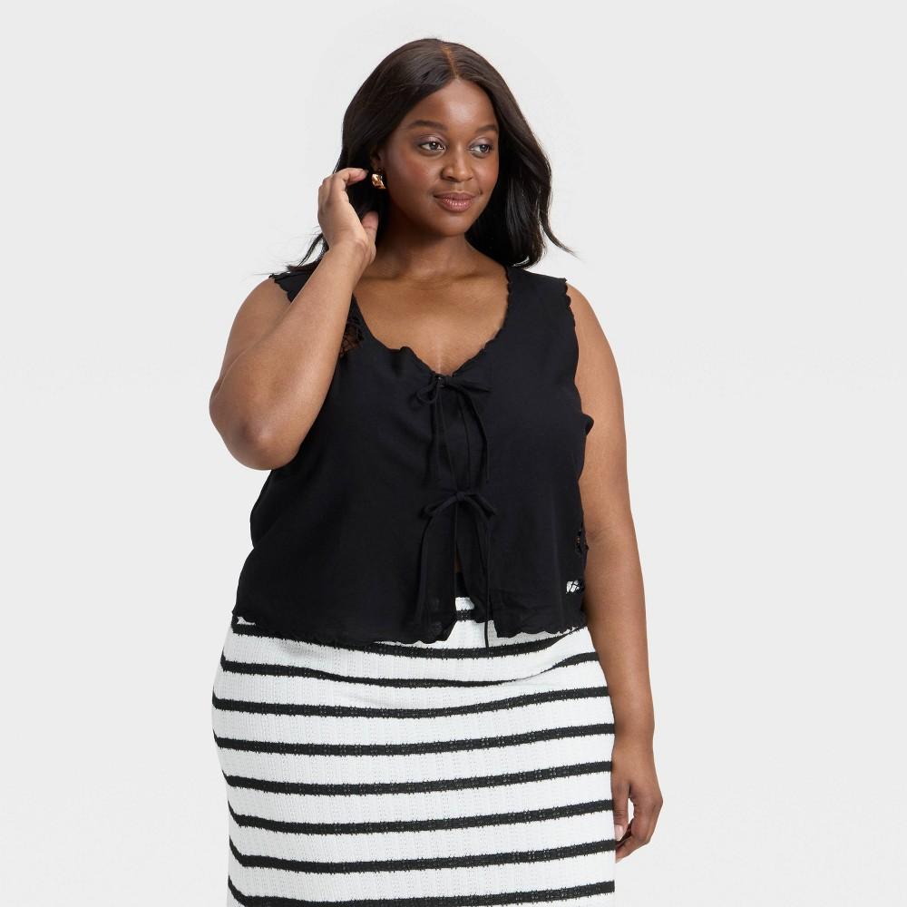 Women's Tie-Front Fashion Vest - Universal Thread™ Black L Product Image