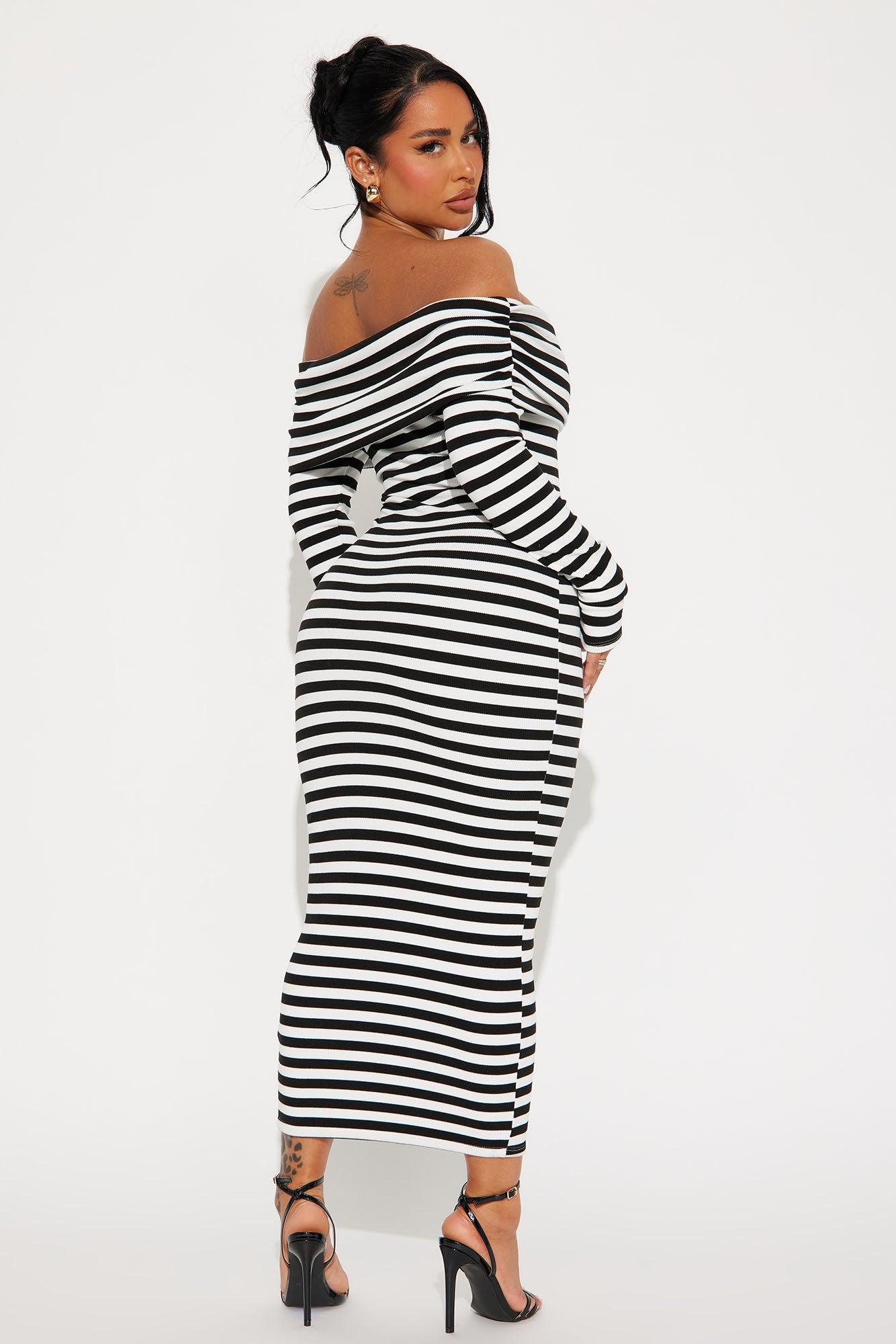 True Masterpiece Striped Midi Dress - Black/White Product Image