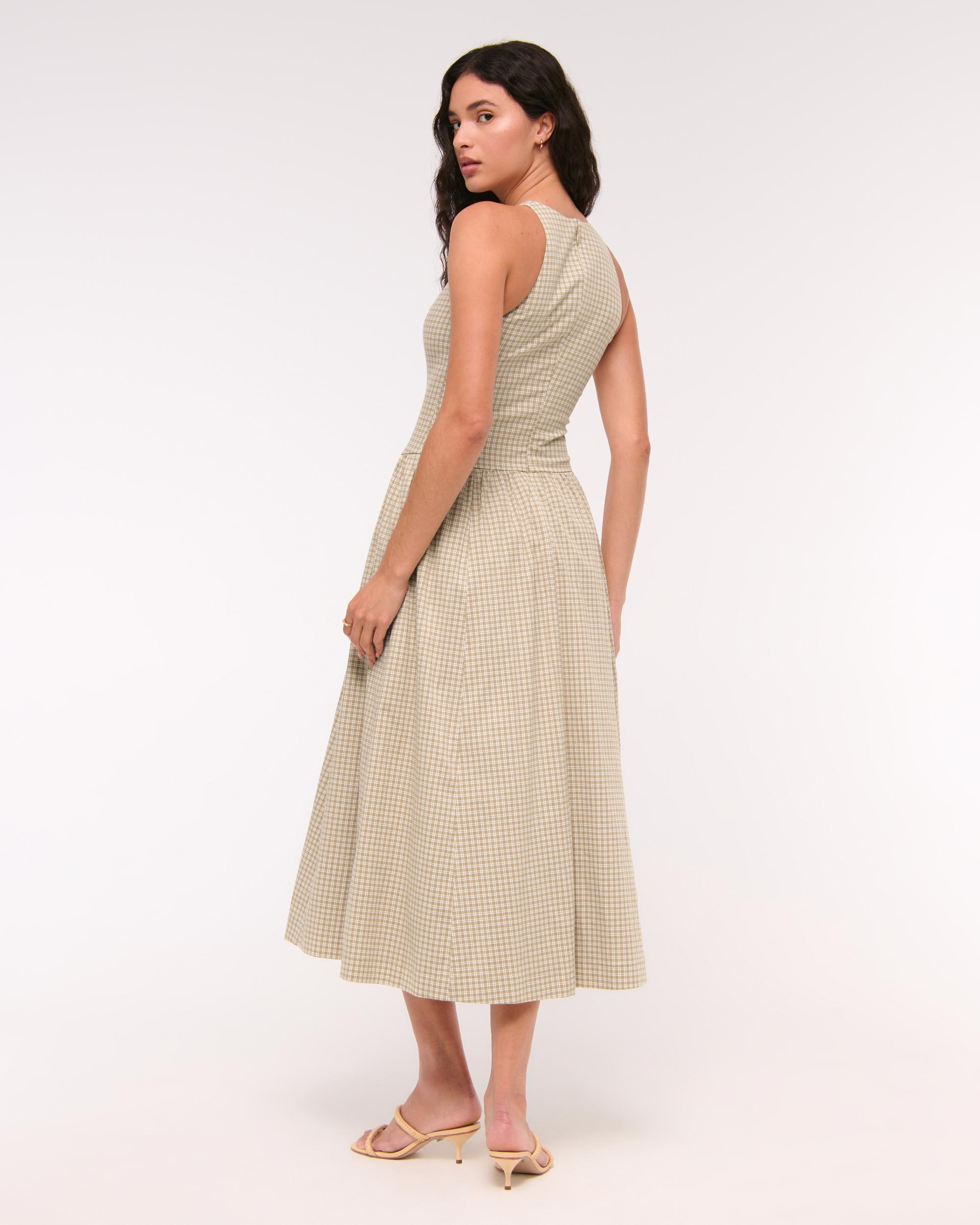 High-Neck Drop-Waist Midi Dress Product Image