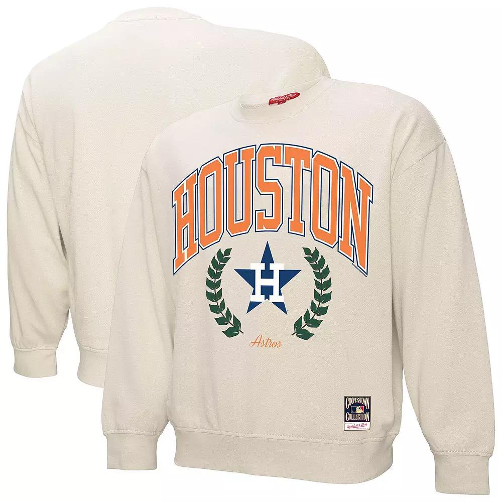 Women's Mitchell & Ness Cream Houston Astros Cooperstown Collection Laurel Crew Pullover Sweatshirt,  Product Image