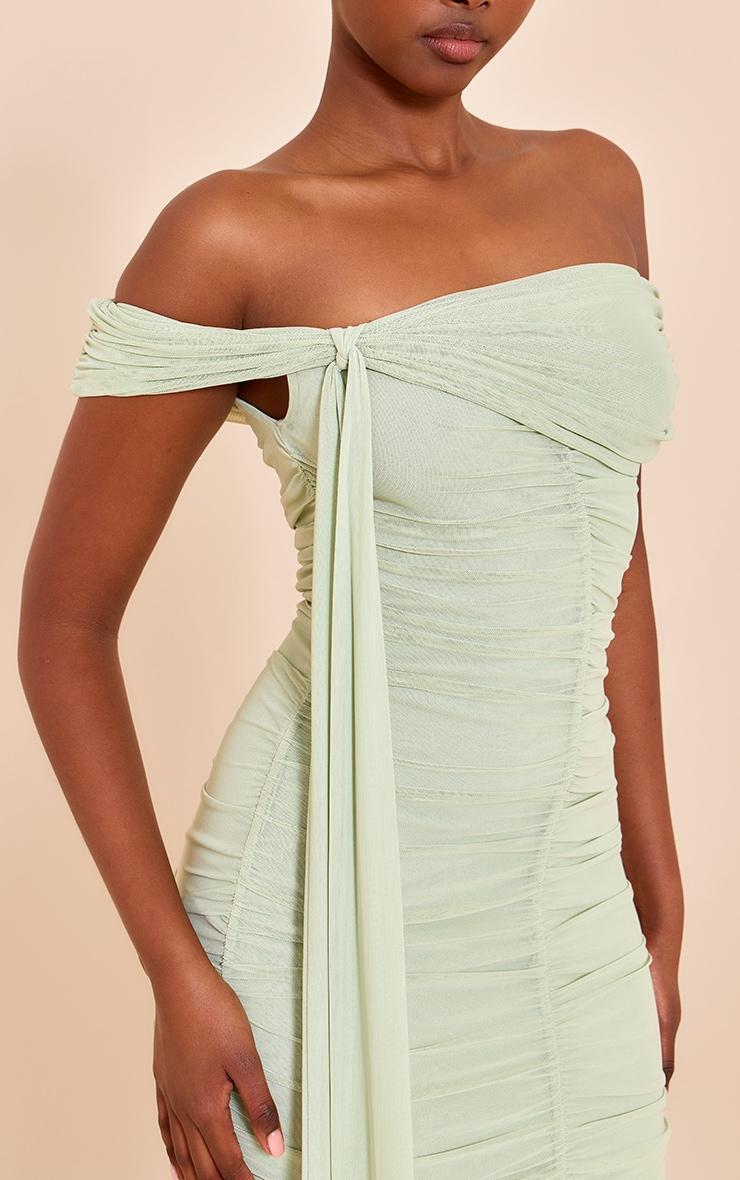 Pale Lime Mesh Lined Bardot Mini Dress Product Image