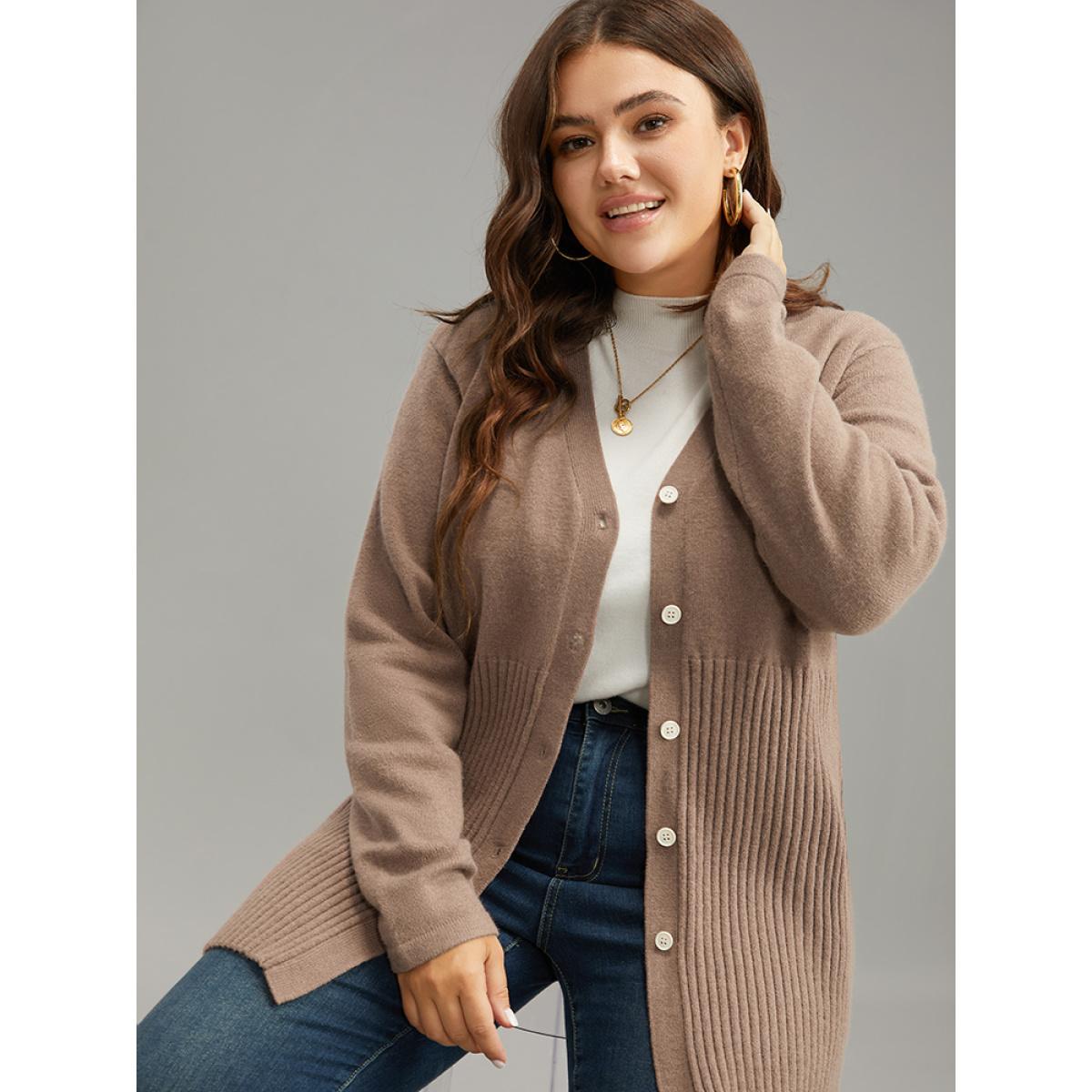Plus Size Supersoft Essentials Plain Button Up Texture Cardigan Rouge Women Casual Loose Long Sleeve Dailywear Cardigans BloomChic 30/6X Product Image