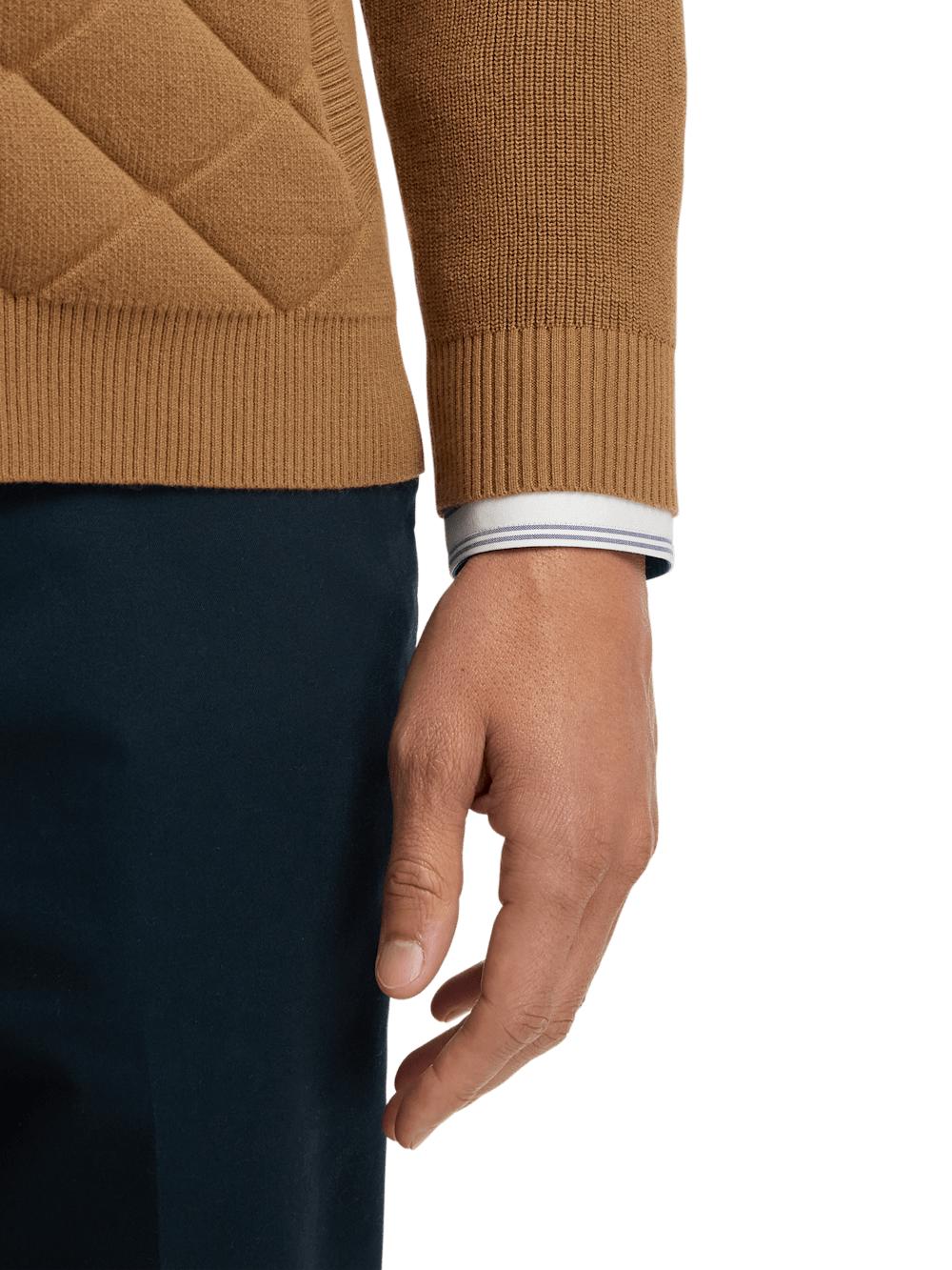 Cotton Full Zip Mock Neck Sweater - Camel Product Image