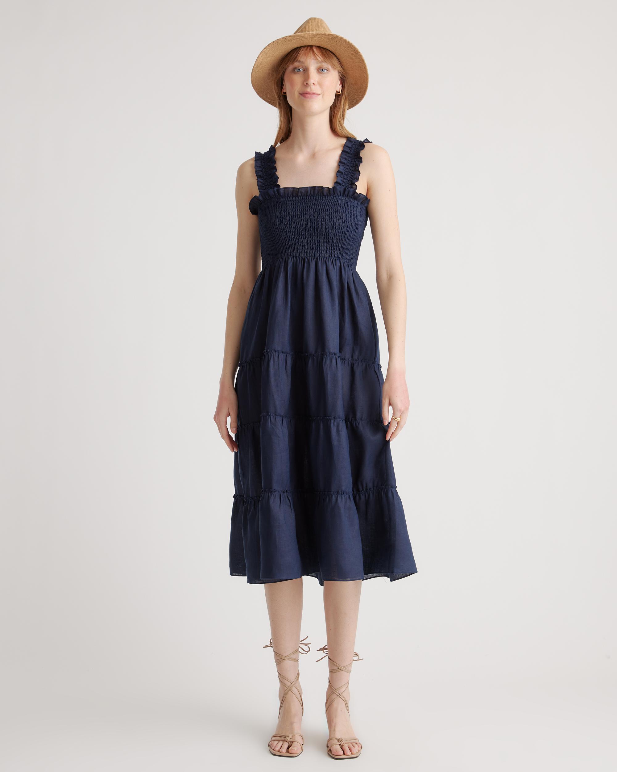 Quince | Women's 100% European Linen Smocked Midi Dress Size XL Product Image