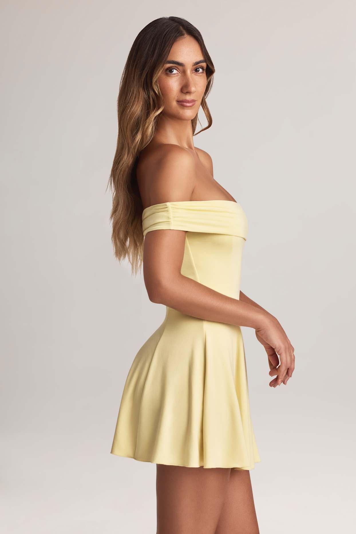 Modal Off-Shoulder A-Line Mini Dress in Lemon Sherbet Product Image