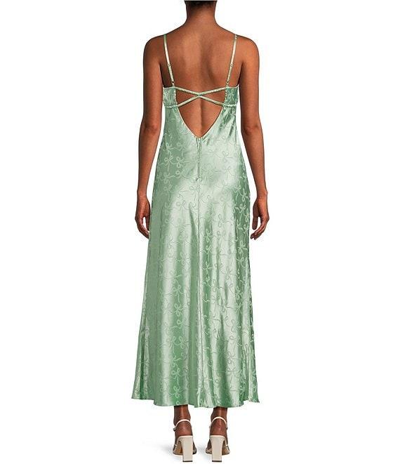 B. Darlin Satin Bow Printed Jacquard Midi Dress Product Image