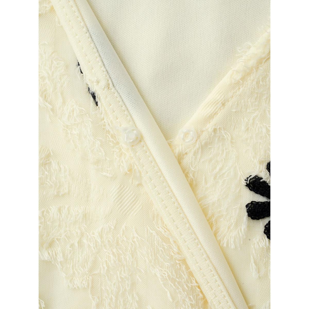 Plus Size Beige Textured Embroidery Surplice Belted Blouse Women Short sleeve Overlap Collar Everyday-Elegant Blouses BloomChic 26/4X Product Image