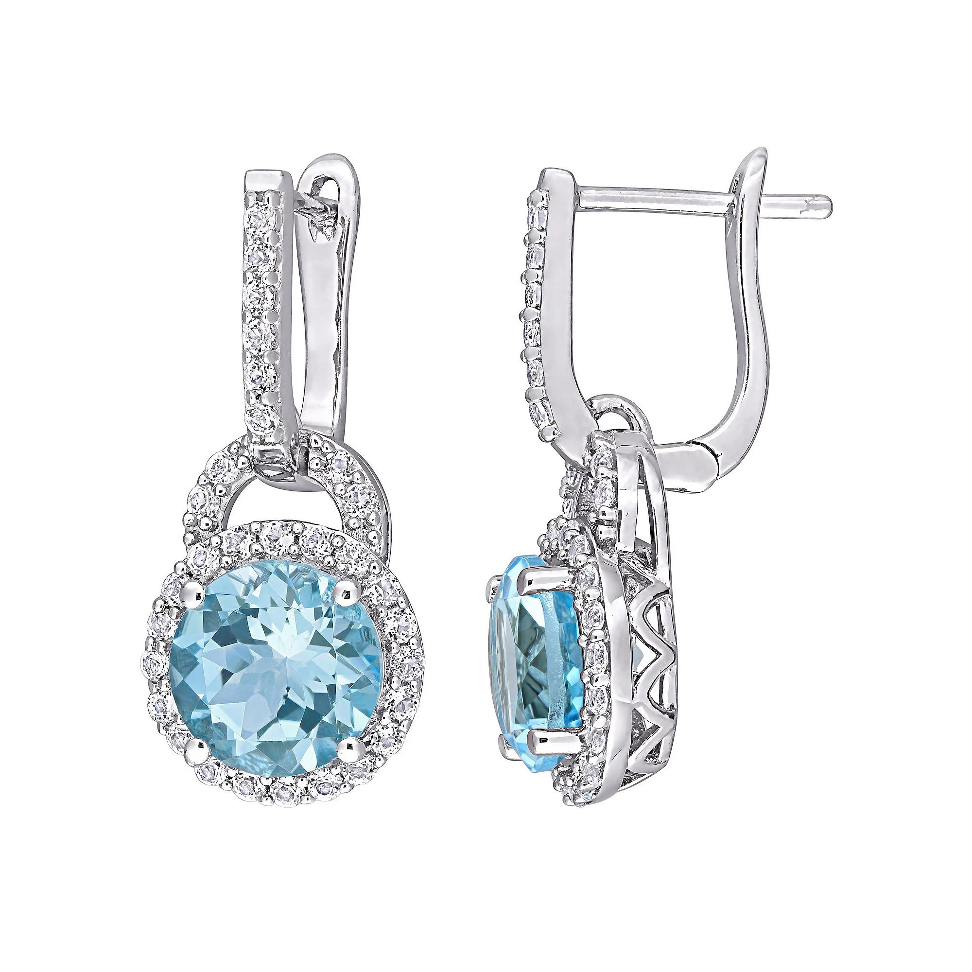Stella Grace Sterling Silver Blue & White Topaz Halo Drop Earrings, Women's Product Image