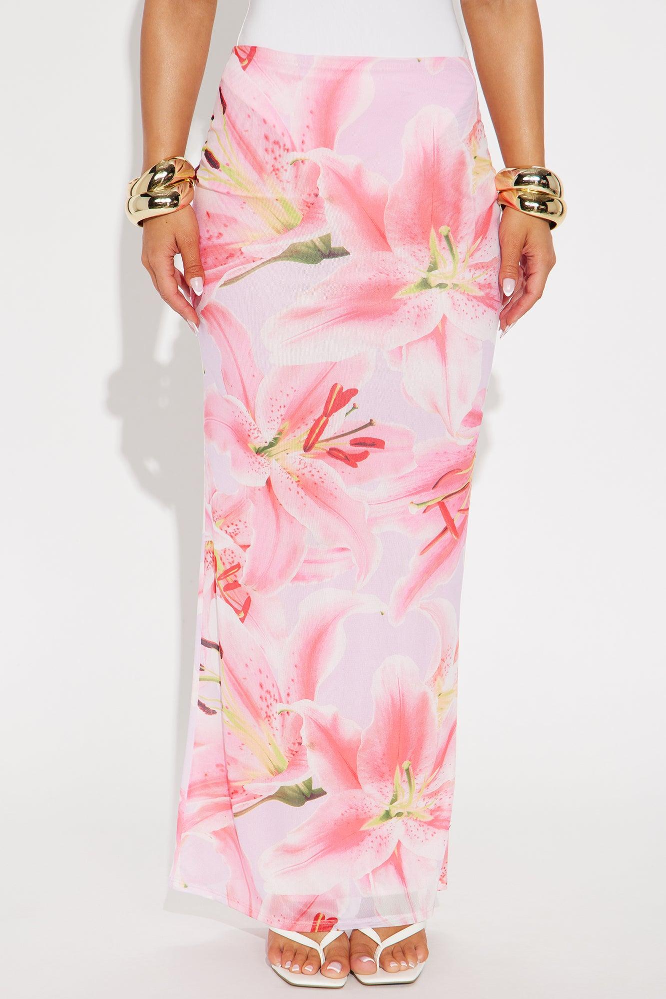 Late Nights In Santorini Floral Mesh Maxi Skirt - Pink/combo Product Image