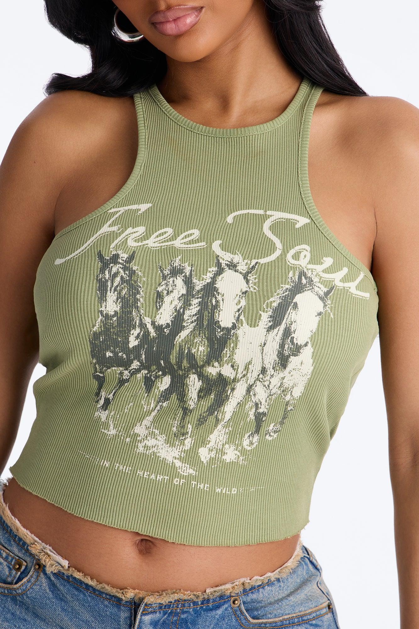Free Spirit Ribbed Tank - Olive Female Product Image