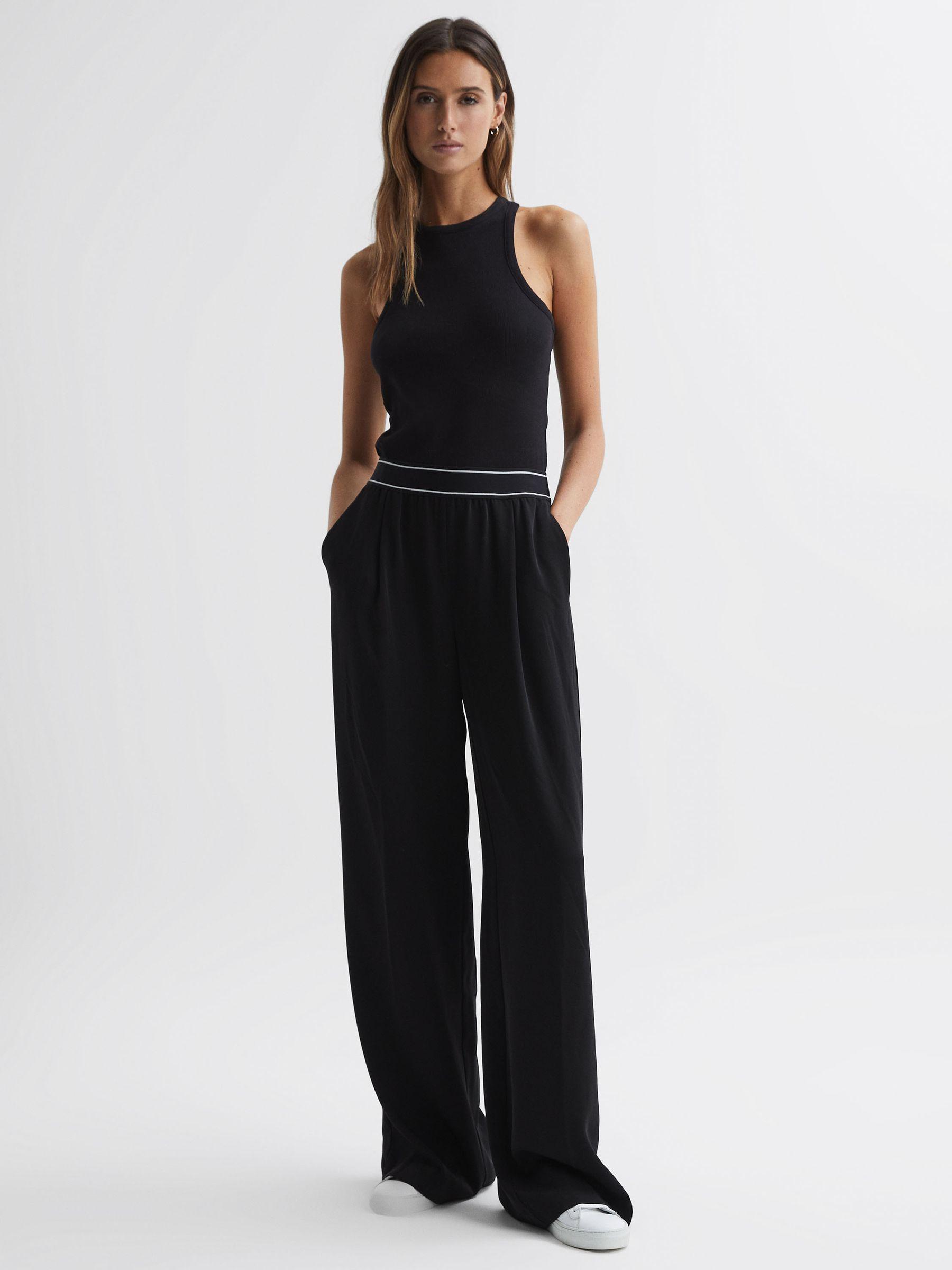 Petite Wide Leg Elasticated Trousers in Black Product Image