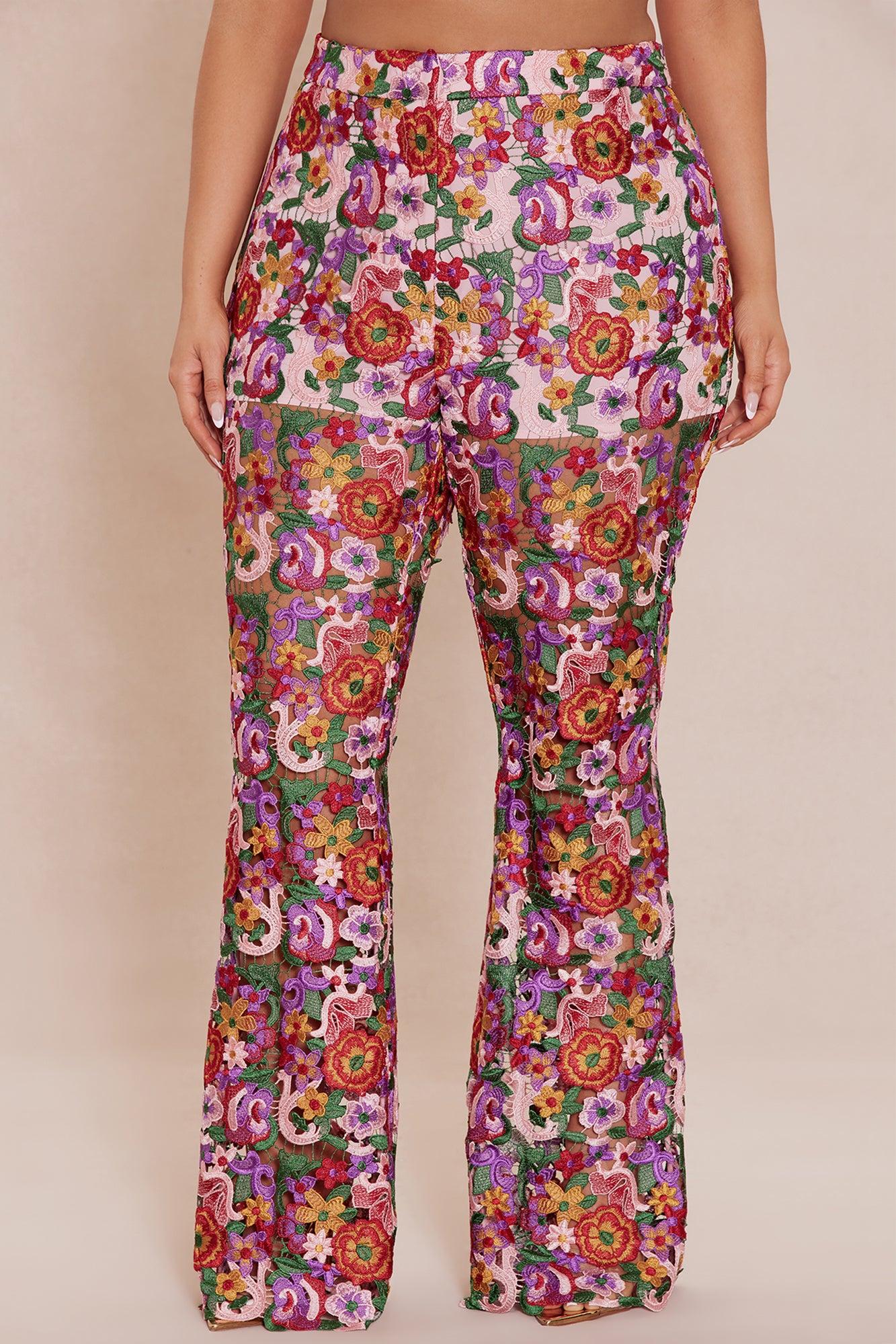 Aubrey Floral Lace Trouser Pant - Pink/combo Product Image