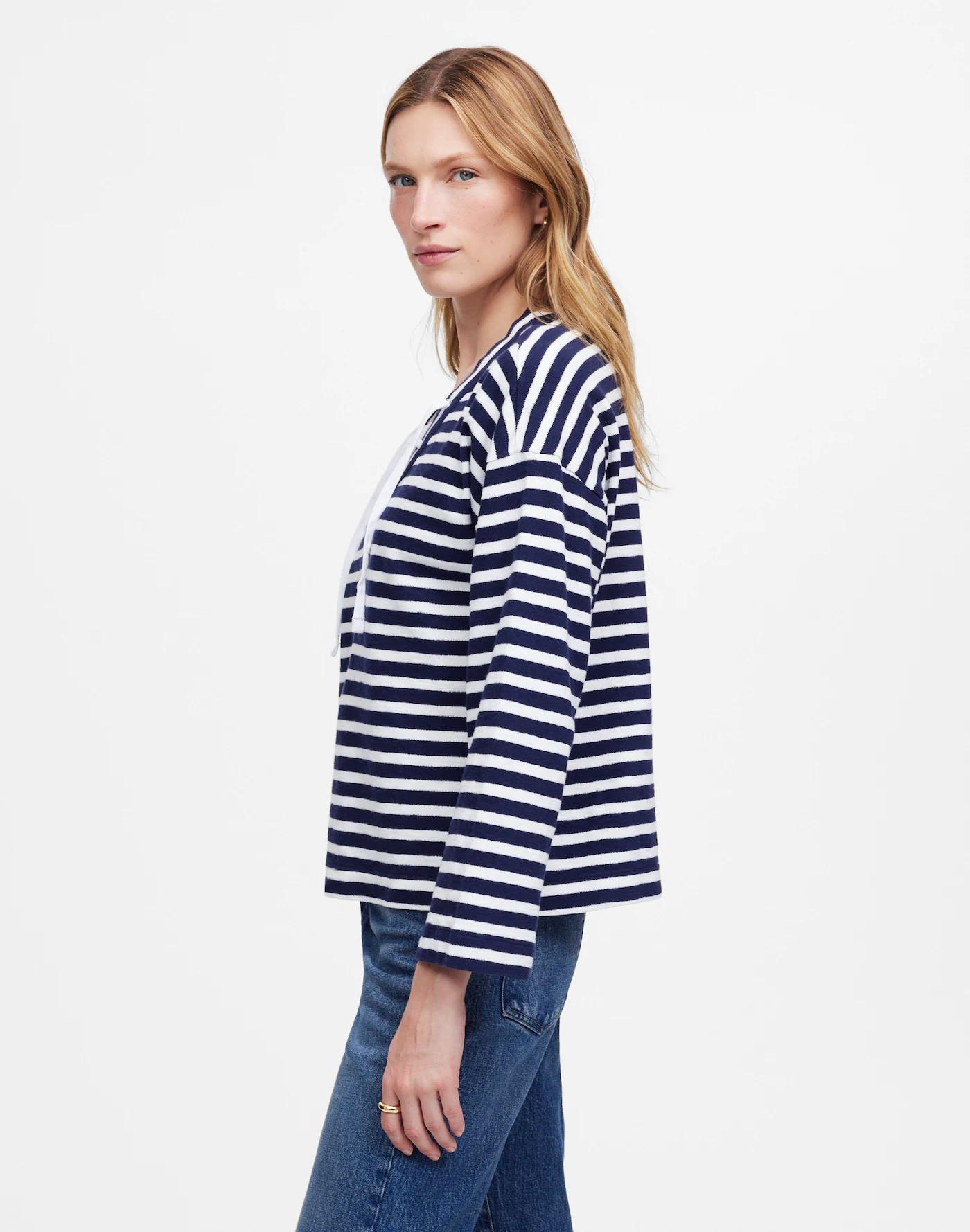 Lace-Up Long-Sleeve Tee in Stripe Product Image