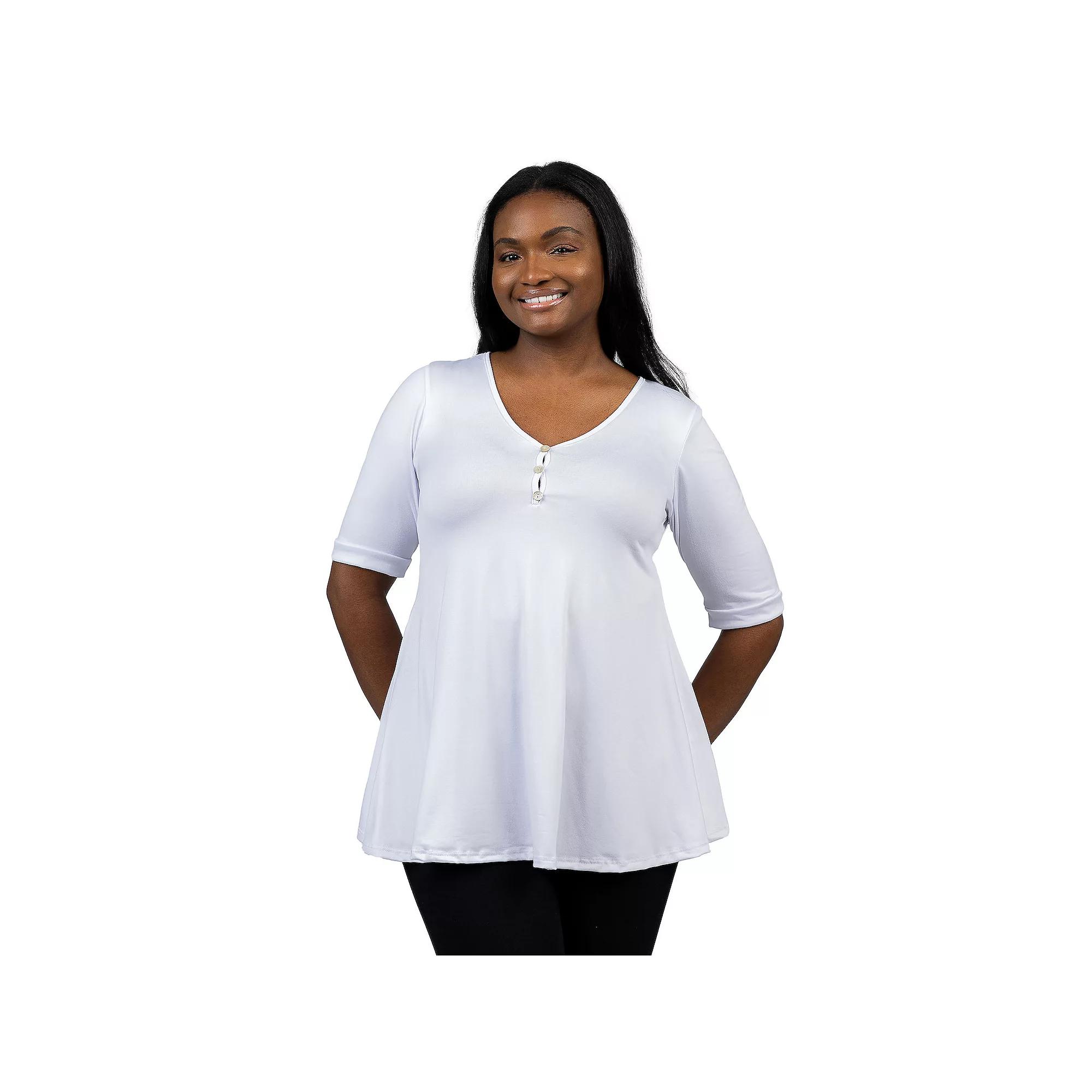 Plus Size 24Seven Comfort Short Sleeve Henley Tunic Top, Women's, Size: 3XL, Black Product Image