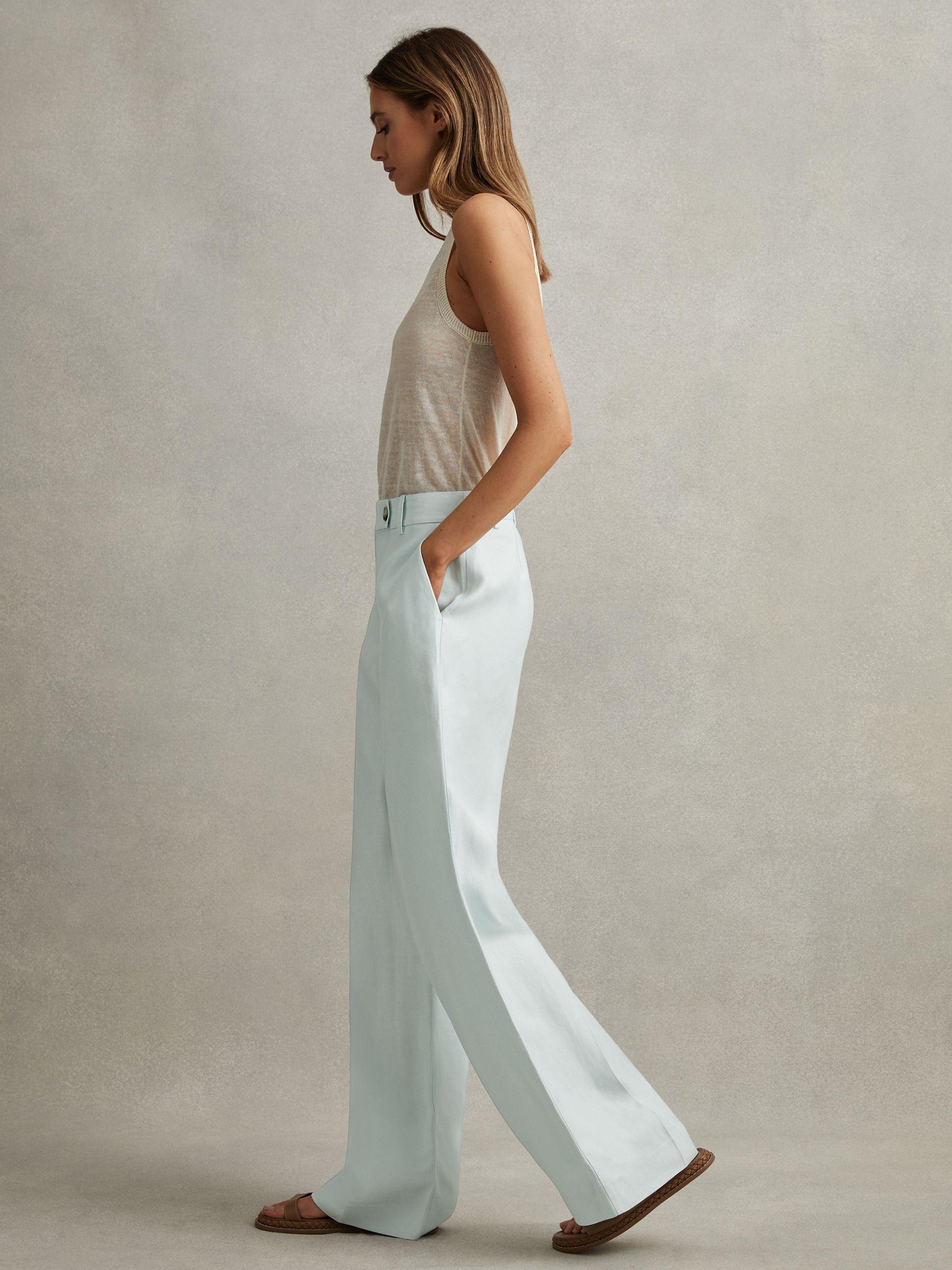 Petite Viscose-Linen Wide Leg Suit Trousers in Blue Product Image