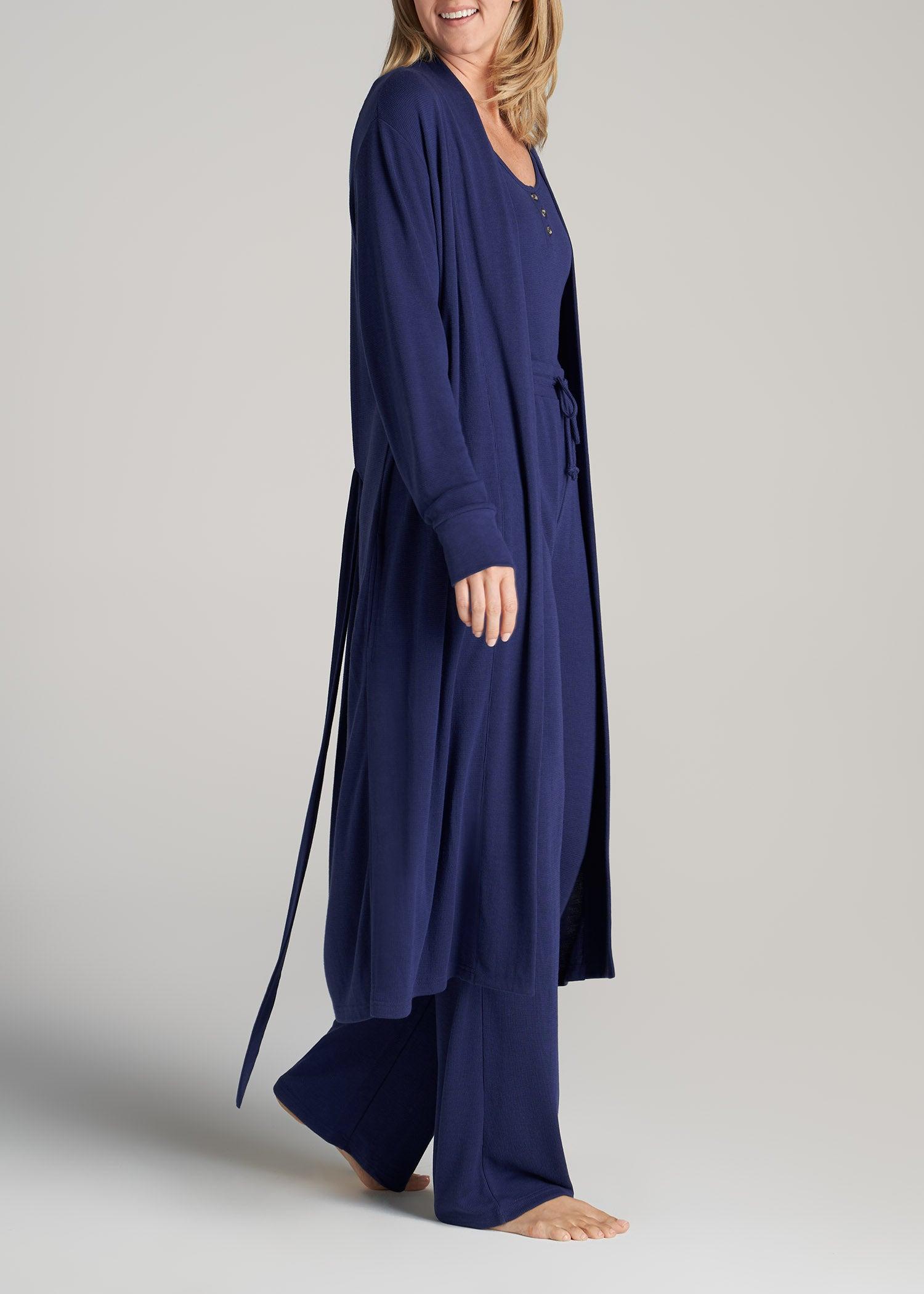 Waffle Lounge Robe for Tall Women in Midnight Blue Female Product Image
