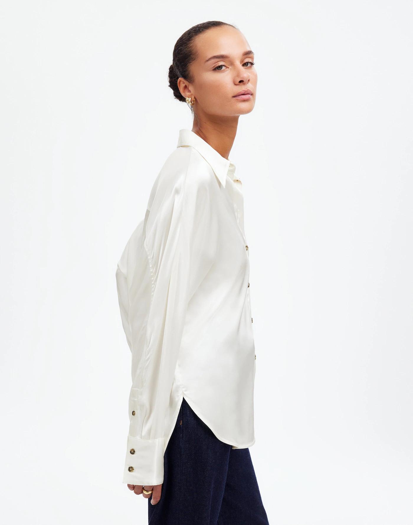 Relaxed Dolman Button-Up Shirt in Satin Product Image