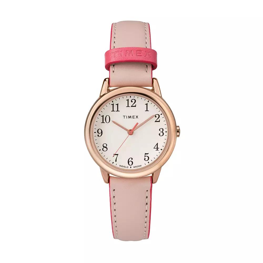 Women's Timex Easy Reader Watch with Leather Strap - Pink TW2R62800JT Product Image