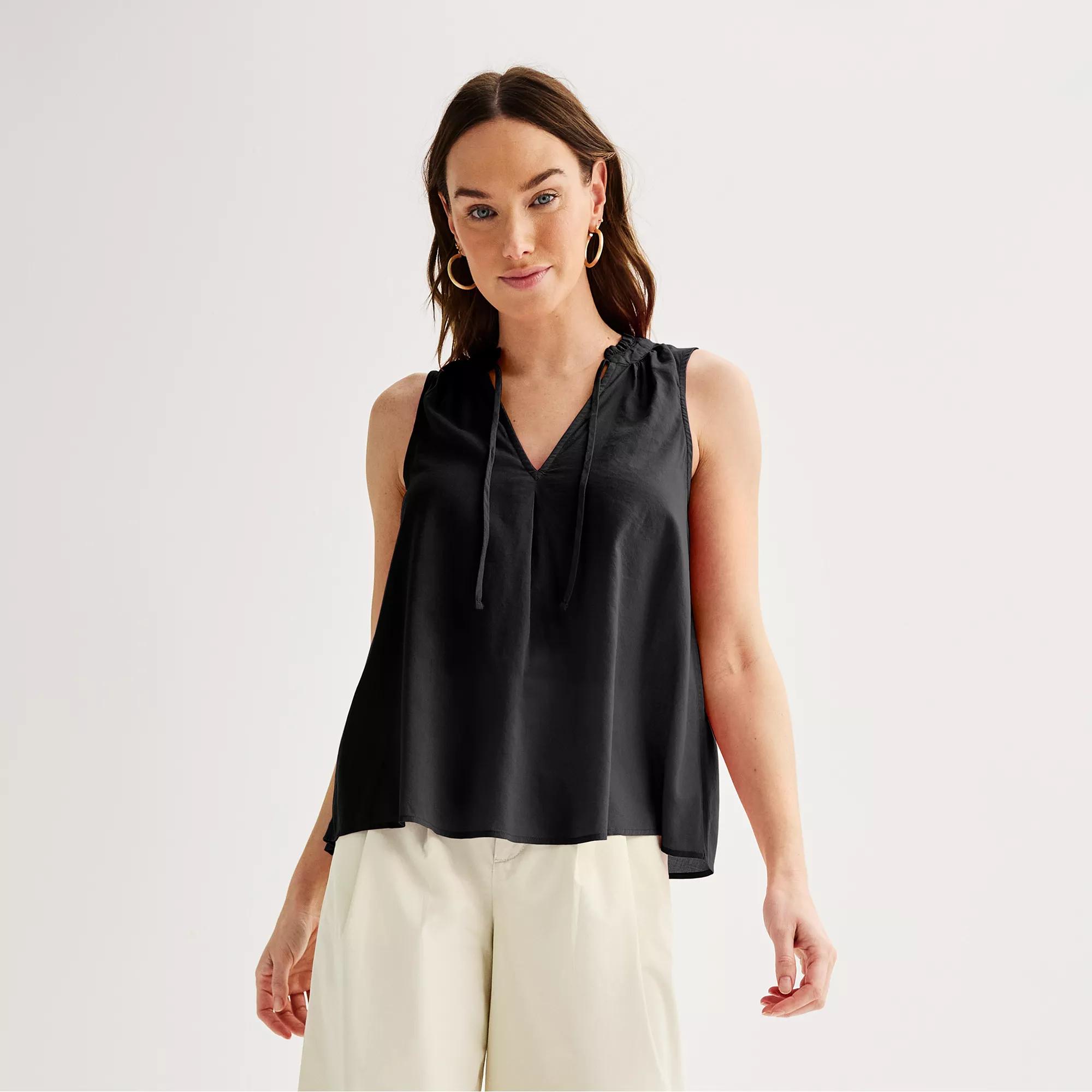 Women's Sonoma Goods For Life® Tie V-Neck Tank Top, Size: XS, Pitch Black Product Image