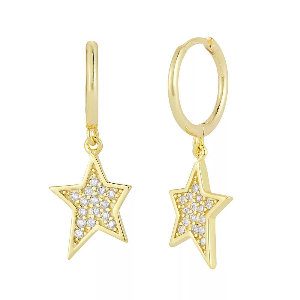 Sunkissed Sterling Star Cubic Zirconia Hoop Drop Earrings, Women's, Gold Tone Product Image