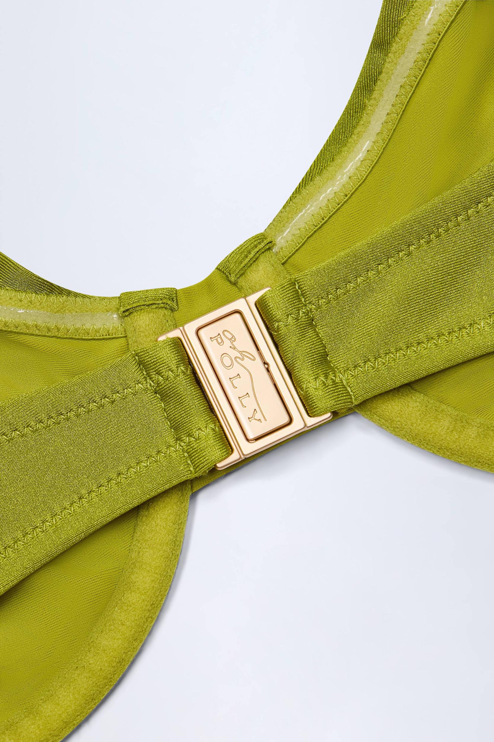 Bead-Embellished Ruched Underwired Bikini Top in Olive Green Product Image