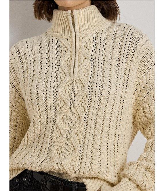 Lauren Ralph Lauren Knit Mock Neck Long Sleeve Quarter-Zip Pullover Sweater Product Image