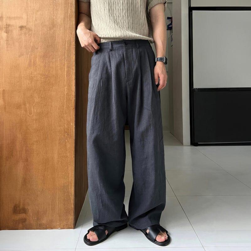 RT No. 12684 LINEN PLEATED FOLDED STRAIGHT PANTS Product Image