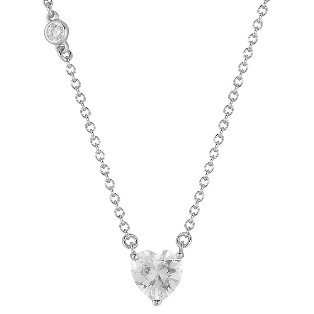 Sunkissed Sterling 14k Gold Over Silver Cubic Zirconia Heart Necklace, Women's, Size: 16", Silver Tone Product Image