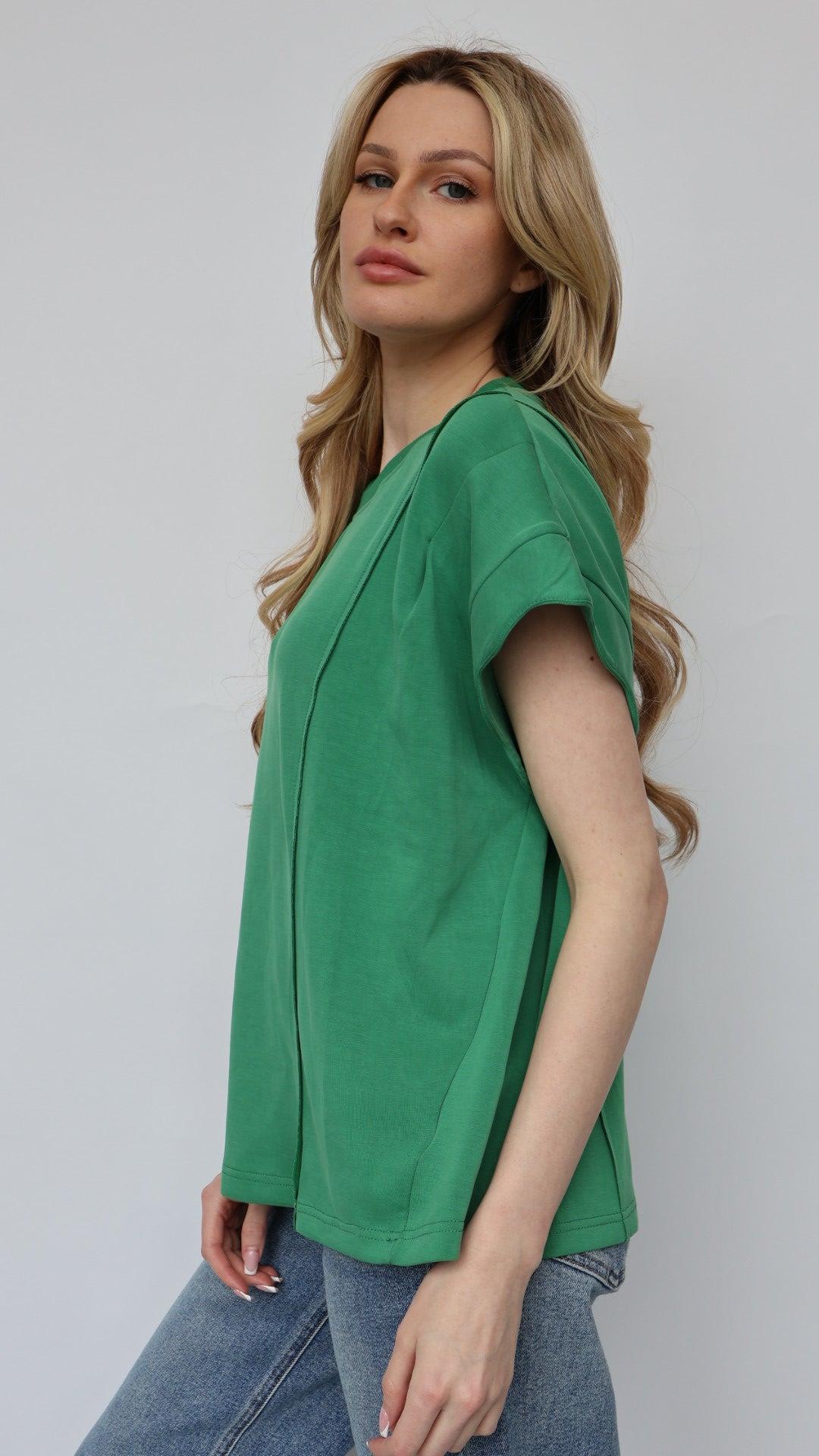 Scallop Sleeve Short Sleeve Sweatshirt Product Image