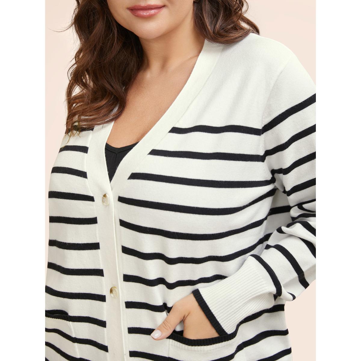Plus Size Supersoft Essentials Striped Button Up Cardigan Ivory Women Casual Loose Long Sleeve Everyday Cardigans BloomChic 14-16/1X Product Image
