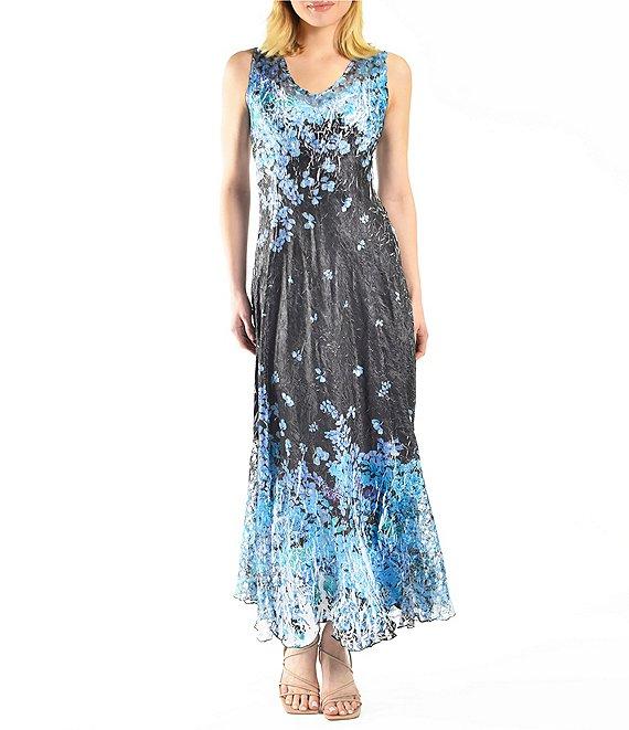 Komarov V-Neck Printed Satin Charmeuse Maxi Dress Product Image