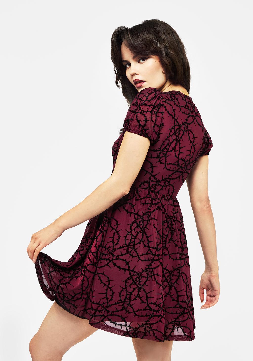 Prickle Thorn Print Mesh Puff Sleeve Mini Dress Product Image