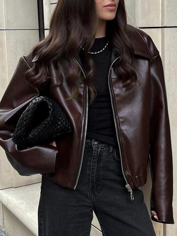 Long Sleeves Loose Elasticity Solid Color Zipper Lapel Jackets Outerwear Product Image