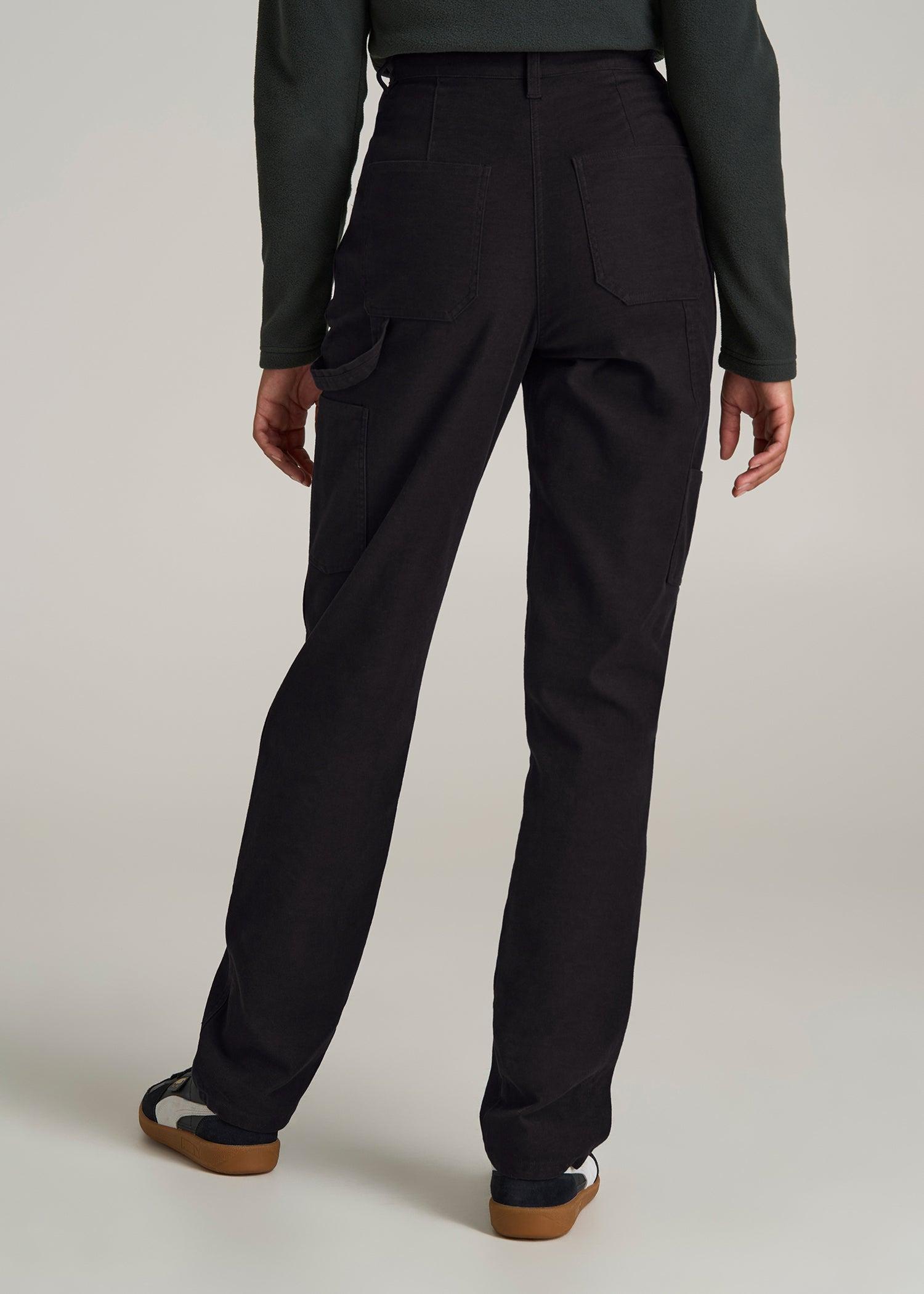 High-Waisted Carpenter Pocket Pants for Tall Women in Black Female Product Image