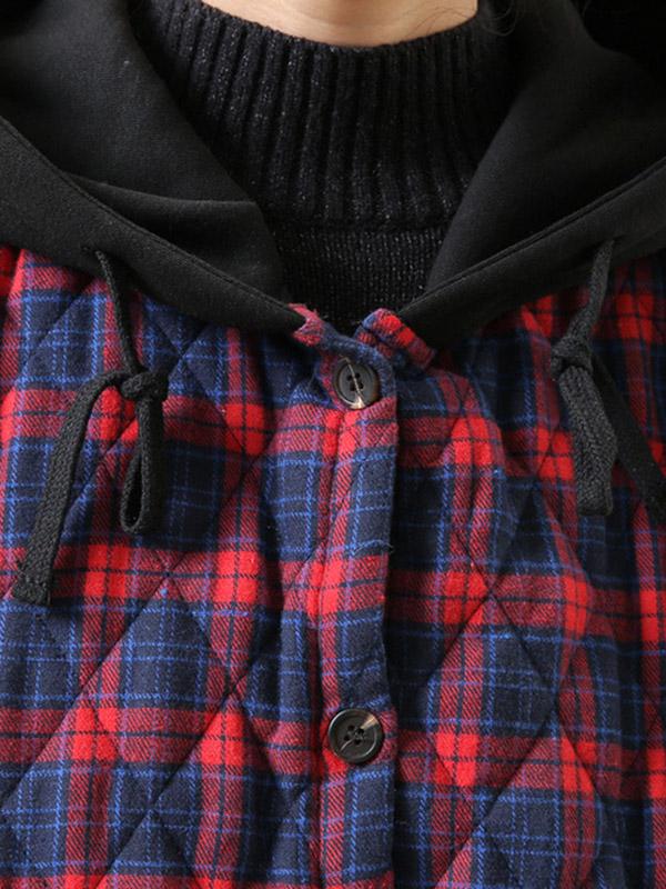 Vintage Loose Plaid Quilted Hooded Padded Coat Product Image